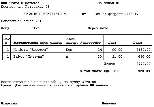 Простая Товарная Накладная бланк скачать Excel